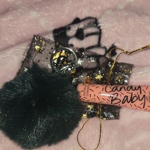 Spirit Candy Baby Lip Gloss in Pink With Green Pom Pom Keychain